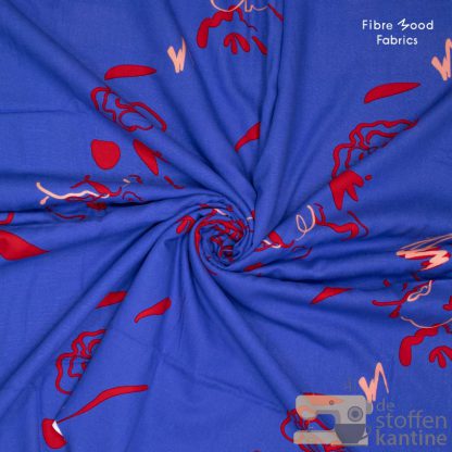 Woven viscose linnen flower blue red Fibre Mood