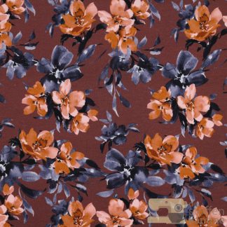 French terry digital flowers mauve