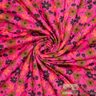 Katoen tricot bloemen roze
