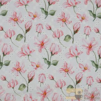 Cotton embroidery digital flowers white